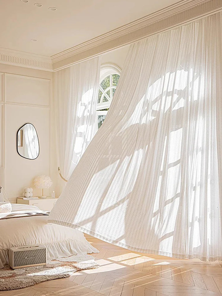 Rynx | Minimalist Luxury Pure White Gauze Curtain Sun Protection Living Room Transparent Curtains Wheat Grain Texture Bedroom Curtains