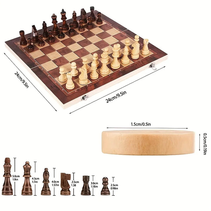 Rynx | 3 in 1 foldable international chess, foldable wooden portable chess game board, wooden chessboard for adults premium gift