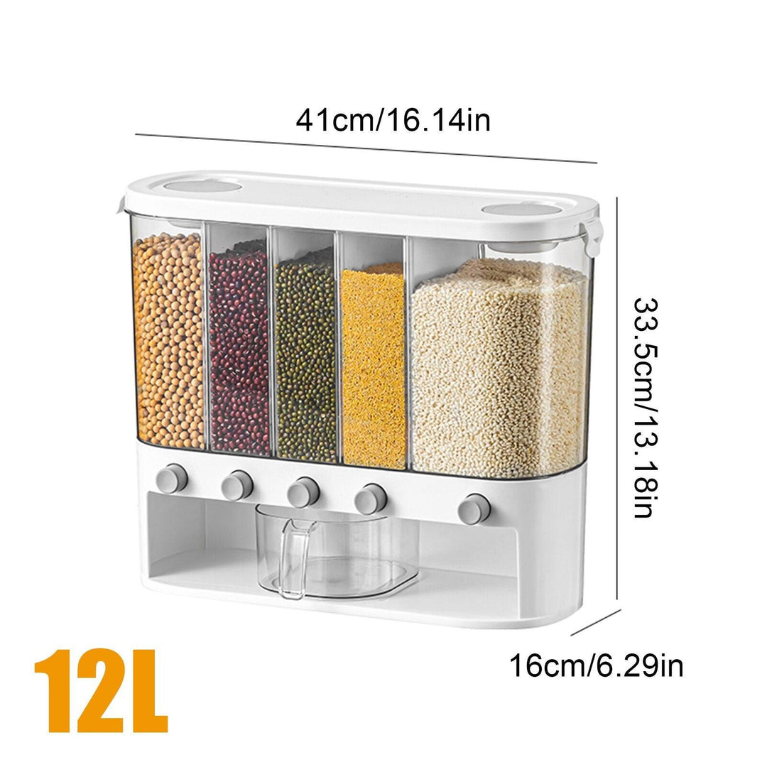 Lisslune | Slim wall-mounted 5-grid rice dispenser - 12L capacity in elegant white