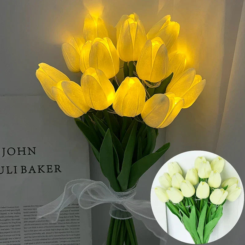 Lisslune | LED lamp with artificial tulip bouquet perfect for gifts or as wedding party home decorations