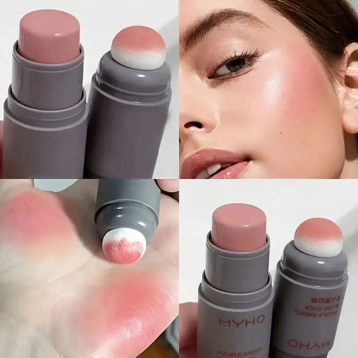 Rynx | Double-Head Sponge Monochrome Powder Blusher Lip and Cheek Dual-Use Durable Matte Natural Blush Powder Blusher Stick Light Natural