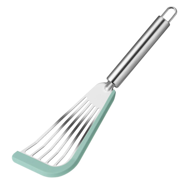 Lisslune | Silicone-Edged Fish Spatula - Stainless Steel, Heat-Resistant, Slotted Turner for Cooking