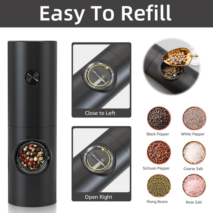 Lisslune | Electric automatic pepper and salt mill with LED light and adjustable grind - Perfect for the kitchen or the restaurant