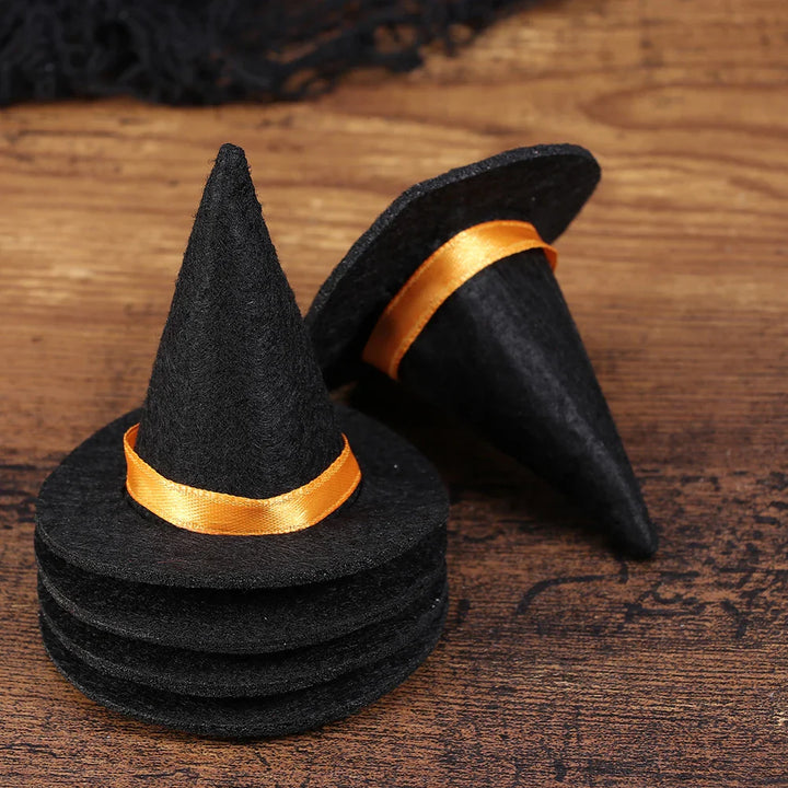 Rynx | 12 Pieces Halloween Mini Witch Hat Party Decoration Props for Cake Decor Halloween Decoration Play Felt Fabric Mini Hats Ornament Cover