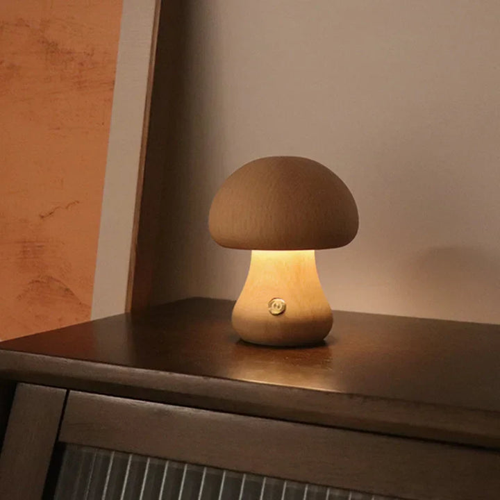 Lisslune | Touch Switch Wooden Mushroom LED Night Lamp
