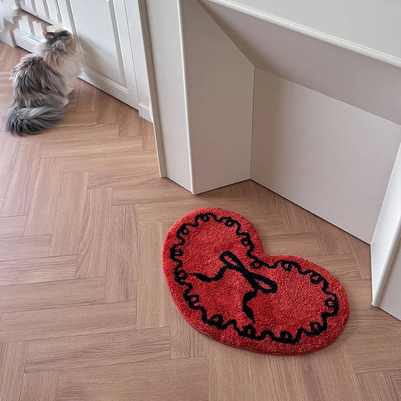 Rynx | Heart-Shaped Bow Pattern Tufted Rug Bathroom Soft Plush Anti-Skid Doormat Fluffy Thick Tufted Room Entry Mat