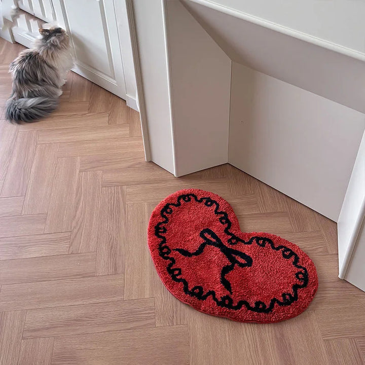Rynx | Heart-Shaped Bow Pattern Tufted Rug Bathroom Soft Plush Anti-Skid Doormat Fluffy Thick Tufted Room Entry Mat