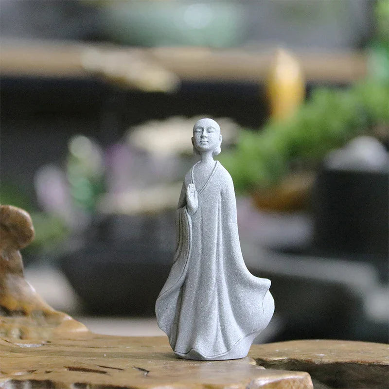 Lisslune | Buddha Stone Statue Small Buddhist Monks Tibetan Buddhism Figures Zen Garden Ornament Meditation Home Aquarium Decoration