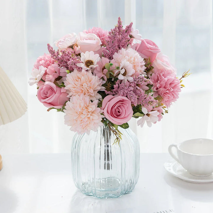 Rynx | 1PC Artificial Flowers Cheap New Year's Decoration Wedding Garden Peony Arch Christmas Home Artificial Silk Rose Hydrangea Vase for