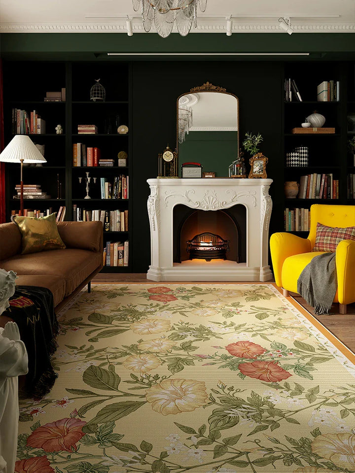 Rynx | American Flower Living Room Rug Vintage Art Bedroom Rug Classic Luxury Flower Oversized Alfombra Space Tapis Wallpaper 러그 carpet