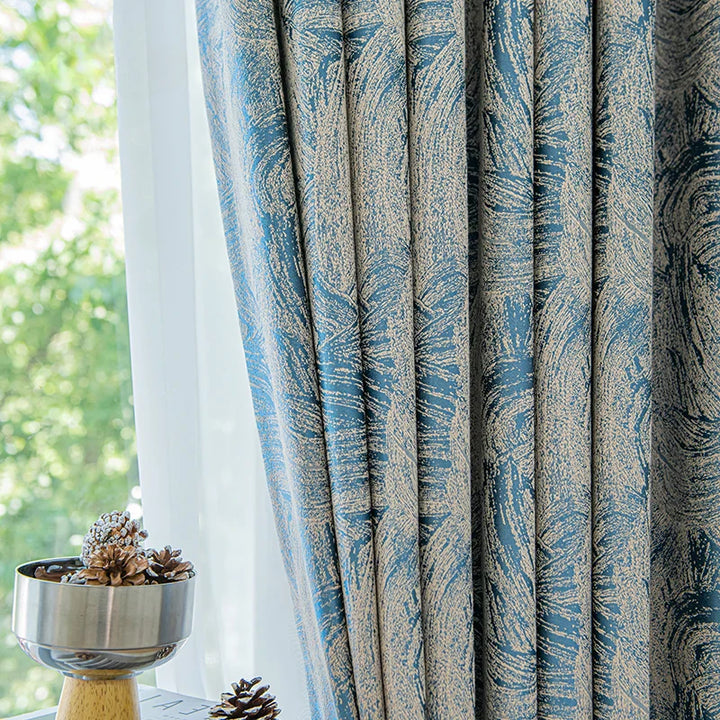 Rynx | Modern creative art living room curtains abstract texture bedroom blackout curtains blue luxury home office decorative curtain IG