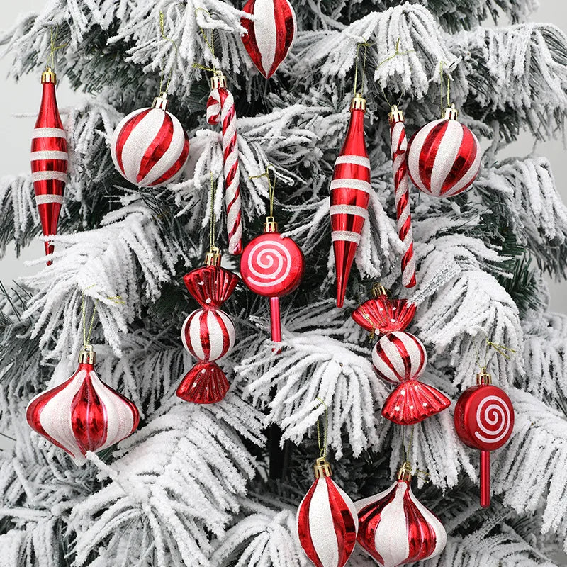 Rynx 14pcs/box Christmas Tree Ball Ornaments Red Candy Cane Xmas Tree Hanging Decor Christmas New Year Home Decor Christmas Gift