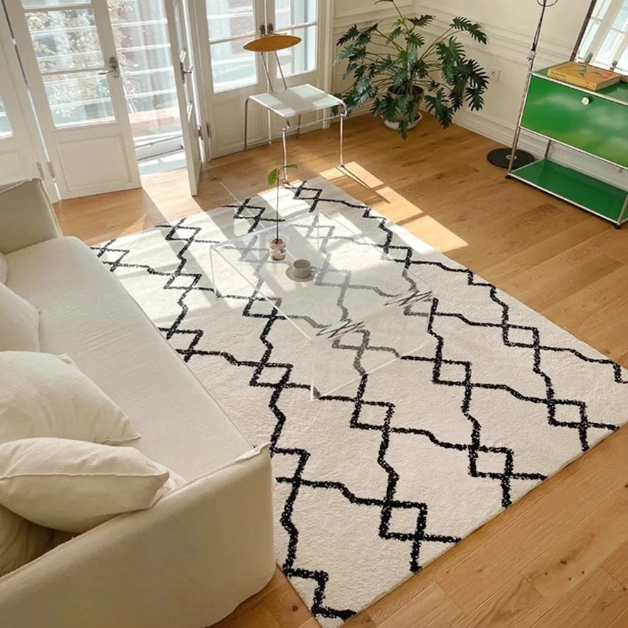 Rynx Living Room Rug Home Decor Minimalist Rug Bedroom Nightstand Lounge Floor Mat Soft Fluffy High Pile Large Rugs