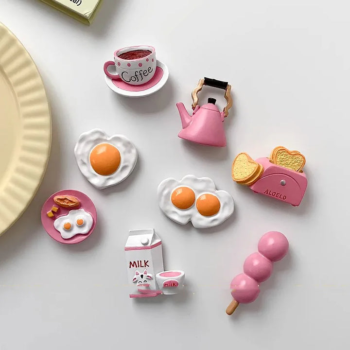 Rynx | 3D Simulation Food Style Refrigerator Magnets Pink Heart Egg Croissant Magnetic Decorative Stickers for the Refrigerator