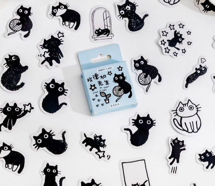 Lisslune | Black Comic Cat Stickers (45 pieces)