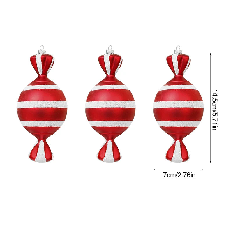 Rynx 3/6pcs Large Christmas Lollipop Red Candy Cane Pendant Xmas Tree Hanging Ball Ornament 2024 Christmas Decoration for Home New Year