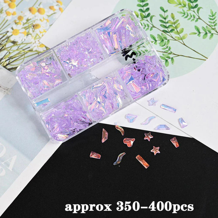 Rynx | 100 Pieces 3D Irregular Aurora Crystal Rhinestones Multi Shapes Aurora Nail Gems 6 Colors Flat Back Shiny Nail Art Rhinestones Charms