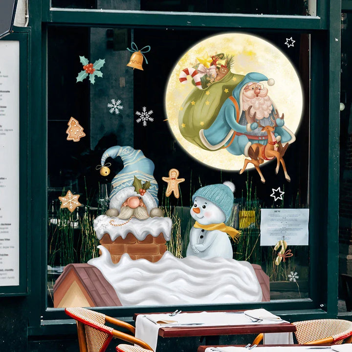 Rynx Christmas Window Stickers Santa Claus Christmas Tree Cartoon Glass Stickers Merry Christmas New Year Decorations for Home