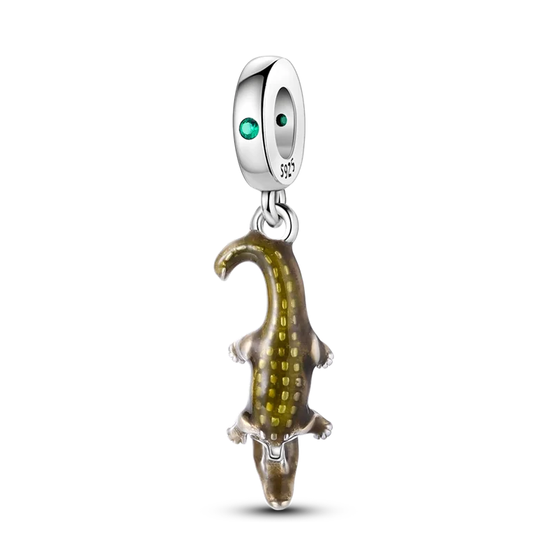 Lisslune | 925 Silver Golden Leopard Charms Beads Colorful Chameleon Rhinoceros Lion Scarab Cat Pendant Compatible with Original Pandora Bracelet Jewelry