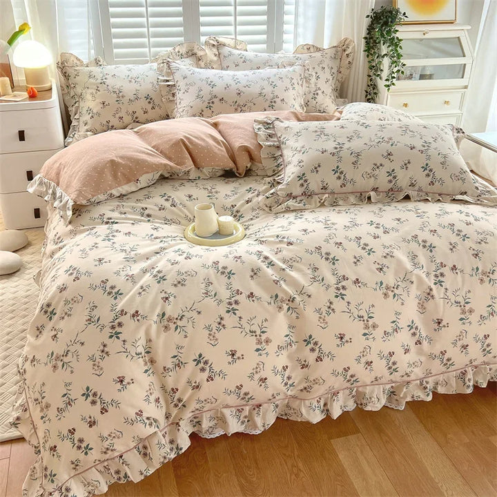 Rynx Princess Style Ruffled 100% Cotton Duvet Cover Set or Single Duvet Covers Floral Soft Duvet Cover Cotton Sweet Duvet Covers
