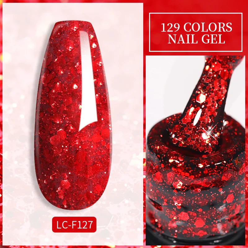 Rynx | 7ml Glitter Gel Nail Polish Semi Permanent Sequins Soak Off UV Gel Colorful DIY Nail Art Polishes