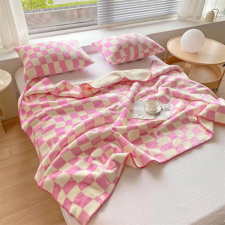 Rynx | Retro Checkered Plaid Throw Blankets Double Layer Soft Plush Warm Scarf Sofa Cover Fluffy Blanket Fluffly Bedspread