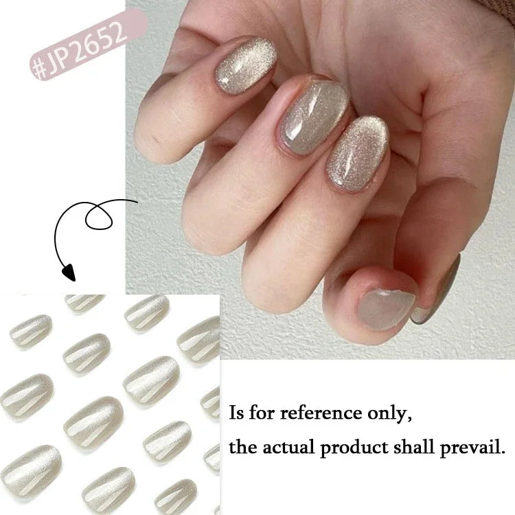 Rynx | Nude Pink Cat Eye Red French Nail Art Portable Fashion False Nails Removable Ready False Nails Press on Nails with Glue