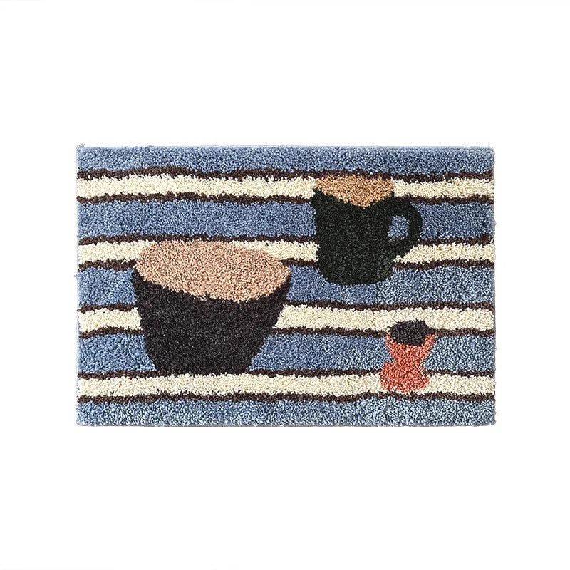 Rynx | Geometric Tuff Rug Bathroom Mat Soft Stripes Fruits Cups Carpet Bedroom Rug Doormat Floor Anti-Slip Pad Aesthetic Living Space Decor