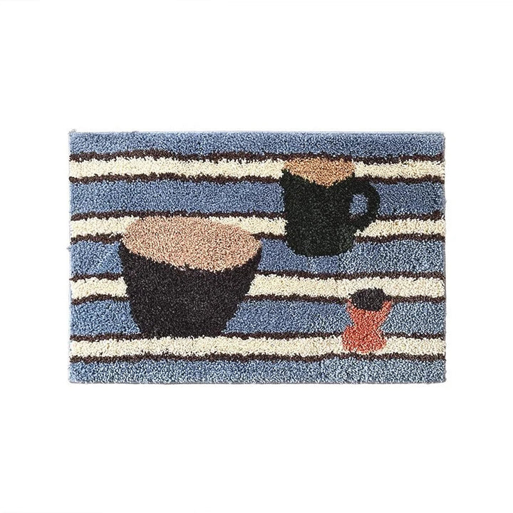 Rynx | Geometric Tuff Rug Bathroom Mat Soft Stripes Fruits Cups Carpet Bedroom Rug Doormat Floor Anti-Slip Pad Aesthetic Living Space Decor