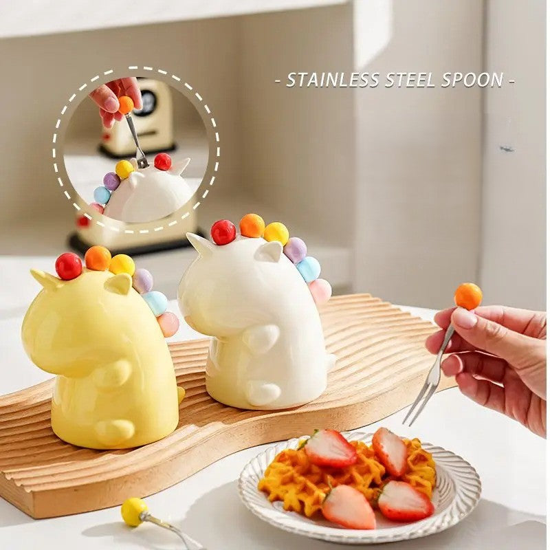 Lisslune | Ceramic Unicorn Stainless Steel Fruit Fork Set