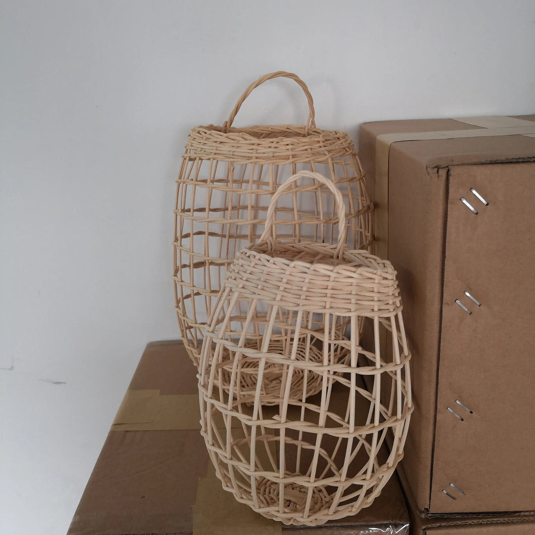 Rynx | Handcrafted Rattan Storage Basket Hanging Organizer with Handle Flower Fruit Vegetable Holder Support Home Kitchen Wall Decoration
