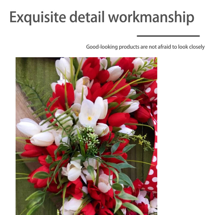 Rynx | Simulation Tulip Wreath For Front Door Artificial Wreath Wedding Decoration Round Rattan Wreath Decor For Door Garden
