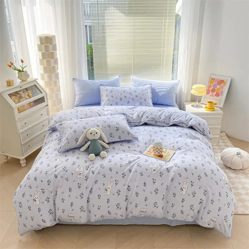 Lisslune | Ins Washed Double-Layer Garn Shell Stickerei Vier-Teiliges Bett Spannbettlaken