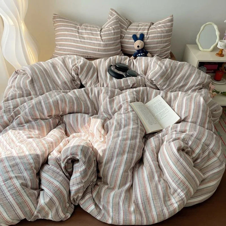 Rynx | Striped Bedding Set INS Nordic Girl Soft Washed Cotton Bed Sheet Queen King Size Duvet Cover Set Comforter Set Pillowcase Bedding