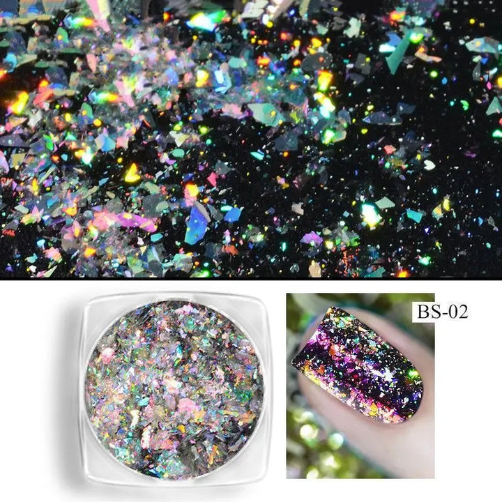 Rynx | 1 Glass Chameleon Nail Flakes Irregular Aluminum Foil UV Gel Polish Nail Sequins Paillettes Manicure Art Decoration Glitter Powder