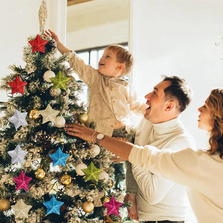 Rynx Gold Glitter Star Ornaments Christmas Tree Hanging Pendants Christmas Decorations for Home Navidad New Year Party DIY Gift