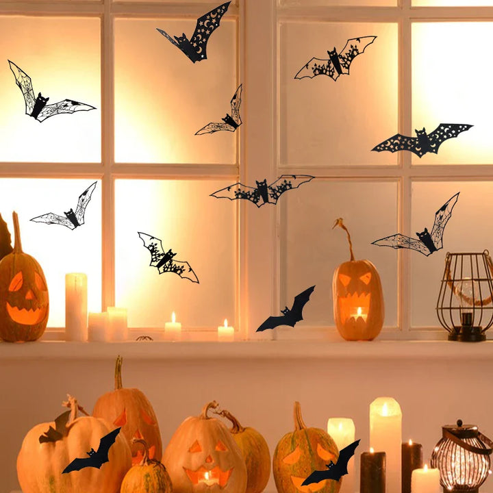 Rynx | Mini Halloween 3D Hollow Bat Wall Stickers Black Bat Sticker Room Decoration Party DIY Stickers Halloween Horror Bats Removable