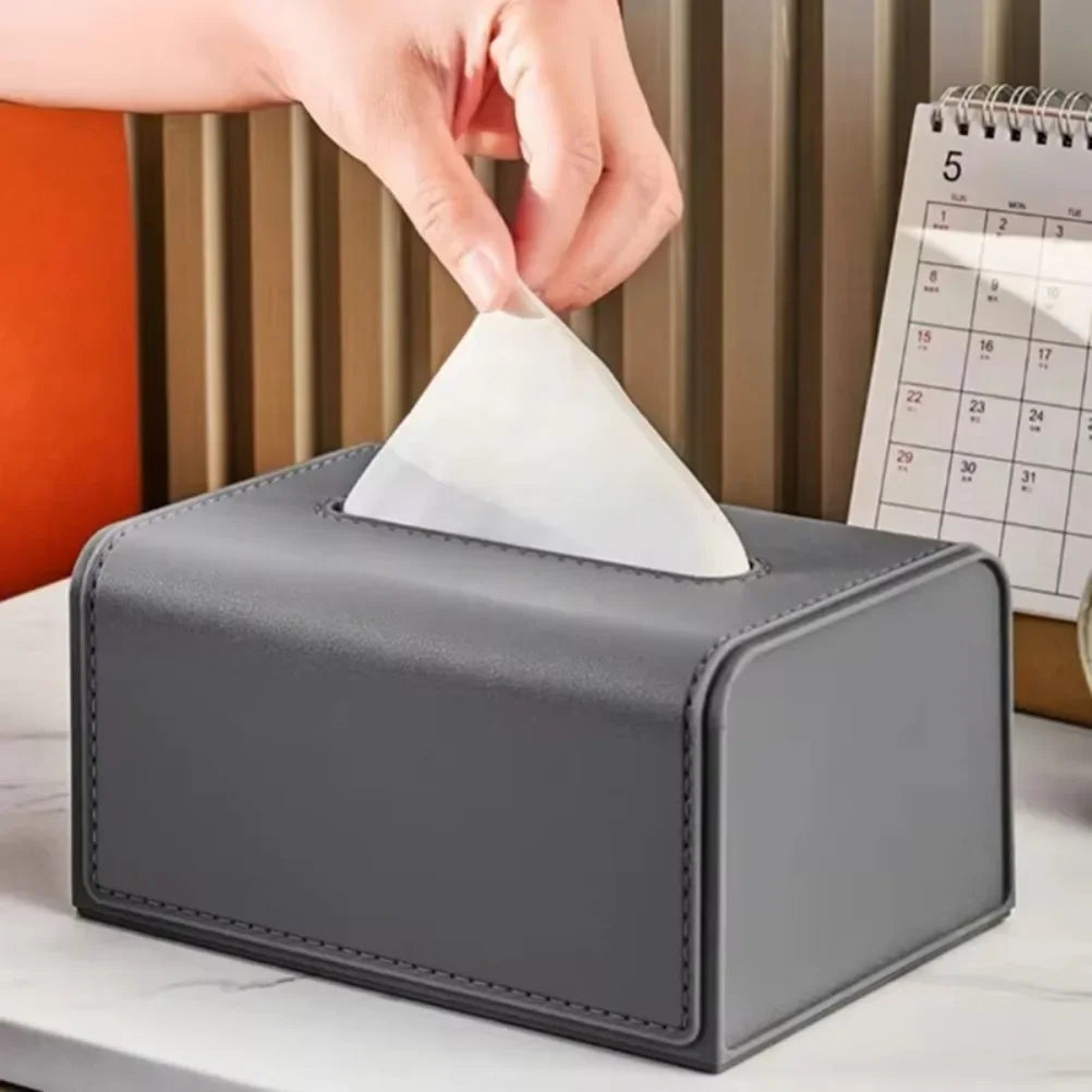 Rynx | Household Fabric Box Leather Napkin Holder Rectangular Wet Tissue Case Living Room Office Decorative Car Organizer Desk Storage Box