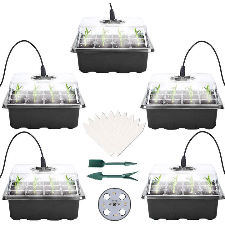 Lisslune | LED Seedling Starter Set with Humidity Control - Complete 5-Tray System for Enhanced Plant Growth