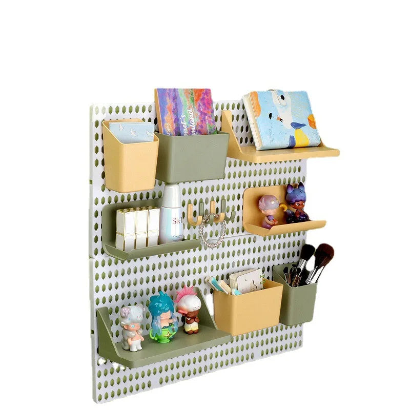 Rynx | Perforated board wall display decor free perforation pegboard wall organizer shelf kitchen household storage plastic DIY combinable shelf
