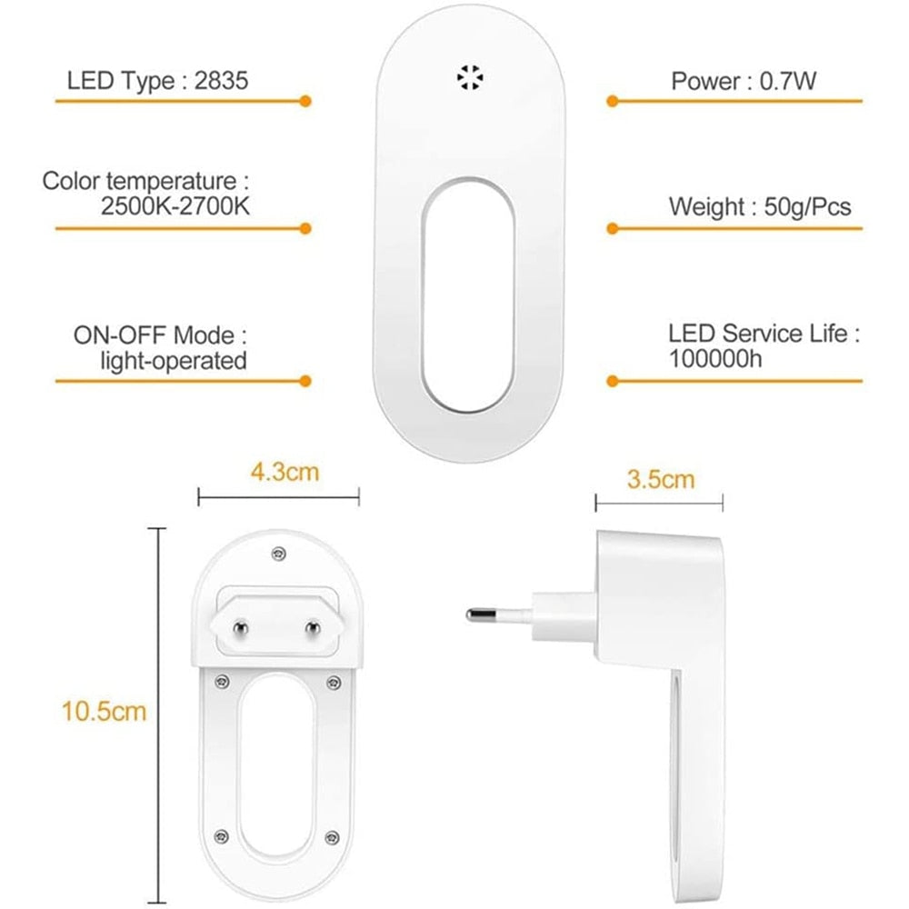 Lisslune | Twilight Sensor Energy Saving Socket Wall Night Light