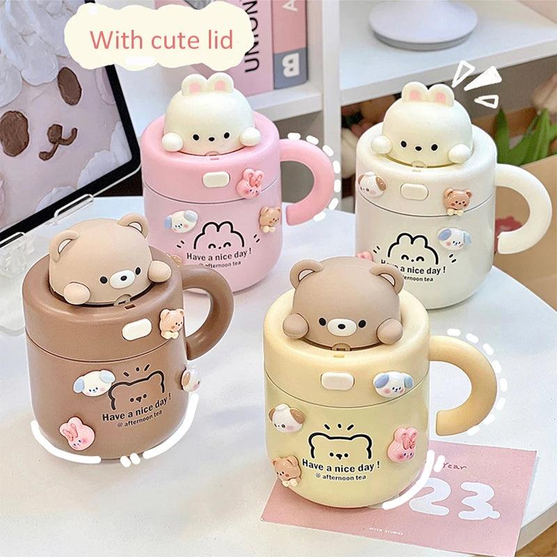 Lisslune | Shady Kawaii Bear Insulated Stainless Steel Travel Mug with Straw for All Your Drinks