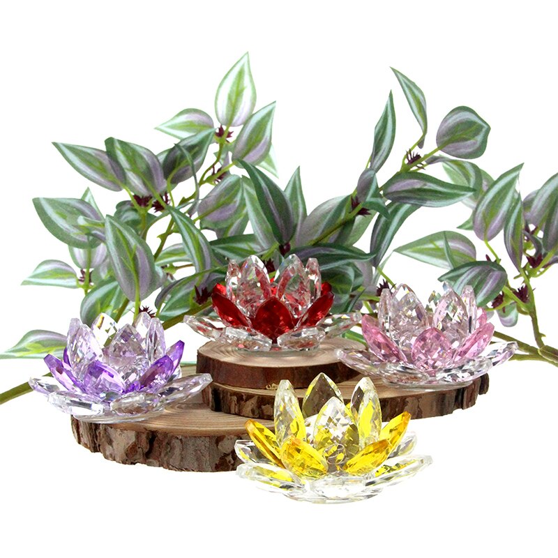 Lisslune | Crystal Lotus Flower Craft Glass Paperweight Home Decoration Ornaments Figures Home Wedding Party Decor Gifts Souvenir