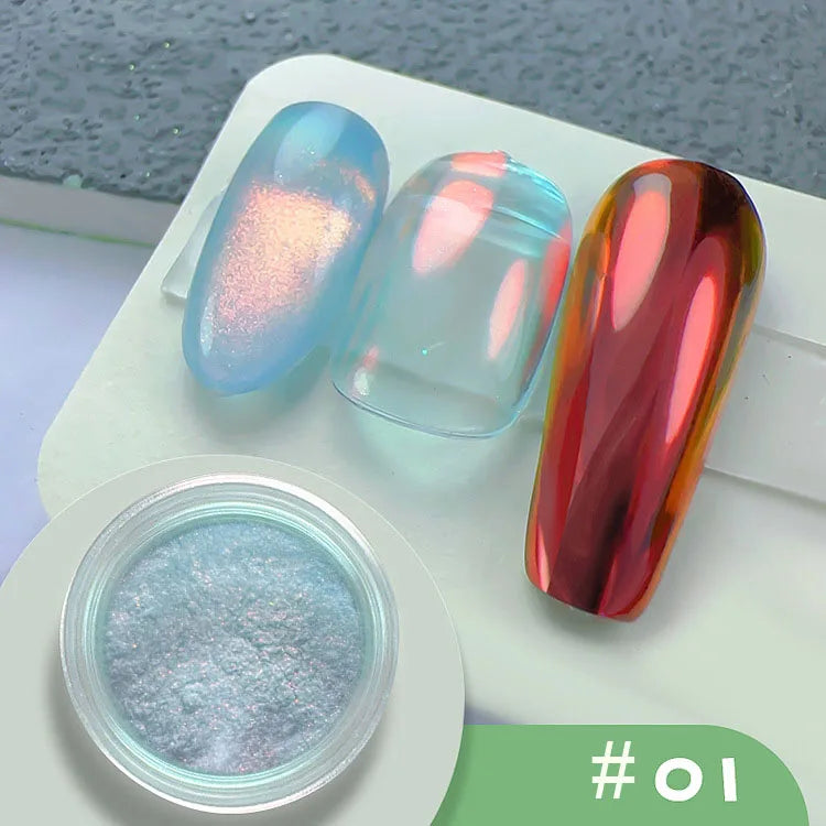Rynx | 1jar Chrome Chameleon Aurora Nail Powder Metallic Effect Nail Glitter Pigment Mirror Nail Rubbing Dust Gel Nail Polish Accessories