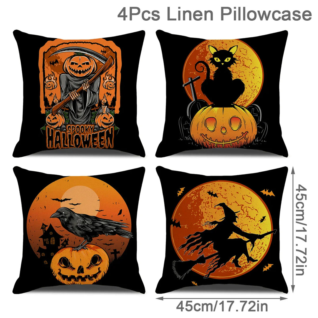 Rynx | 4PCS 45x45cm Halloween Pillowcase Pumpkin Wizard Ghost Halloween Decor For Home Decorative Sofa Car Chair Decor Pillowcase