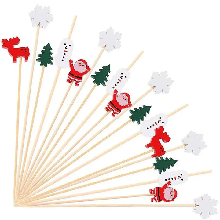 Rynx 50/100pcs Christmas buffet fruit food skewers cocktail picks cupcake toppers 2024 Christmas party decoration supplies New Year 2025