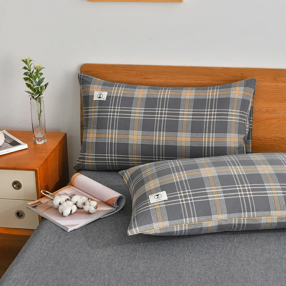 Rynx | 100% Cotton Duvet Cover Set with Pillowcase Japanese Style Grid Duvet Cover 220x240 Duvet Cover Set King Size