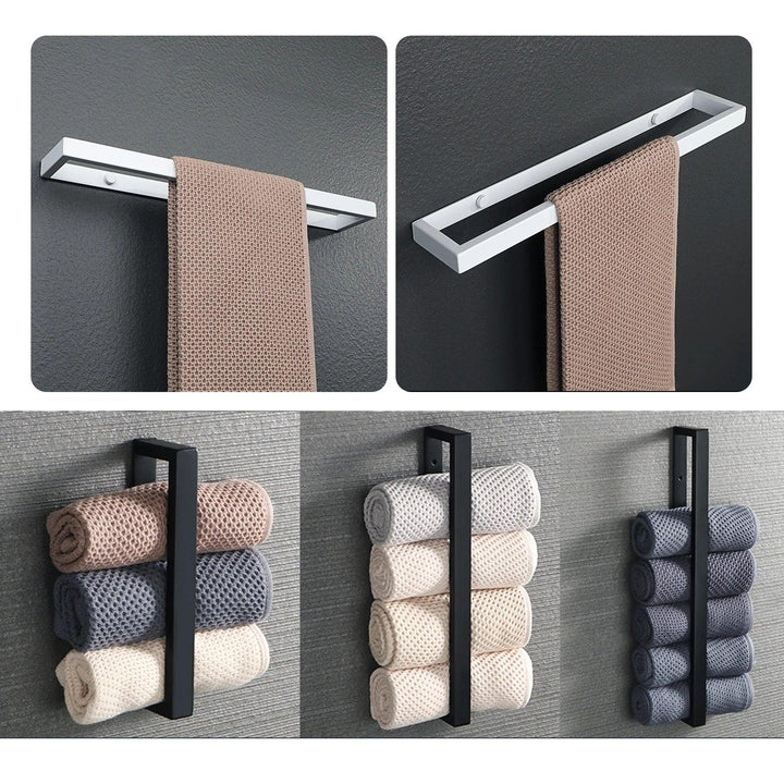 Lisslune | Versatile matte black stainless steel towel holder with adjustable size and flexible wall mounting