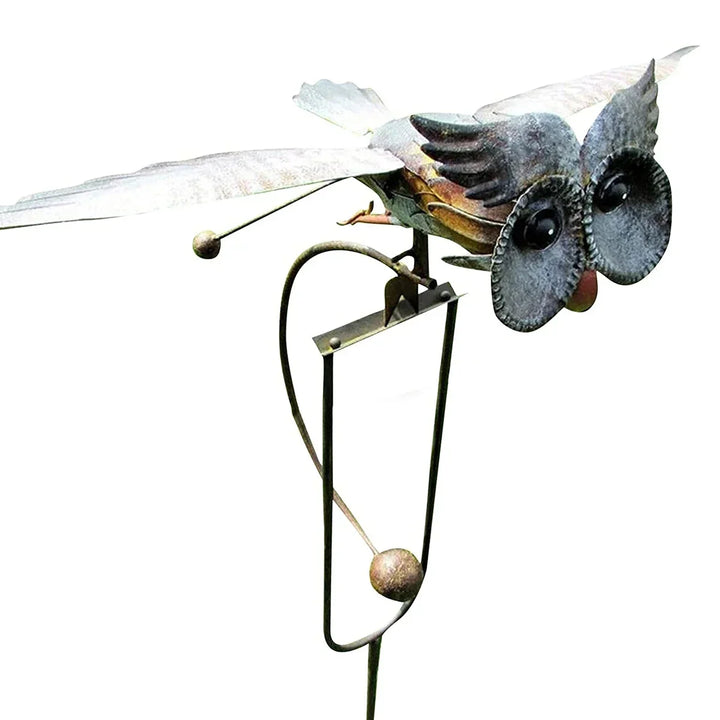 Rynx | Owl Garden Decoration Metal Wings Swinging Owl Wind Spinner Lifesize Weather Eagle for Garden Stone Outdoor Art Statue 1/2Pcs