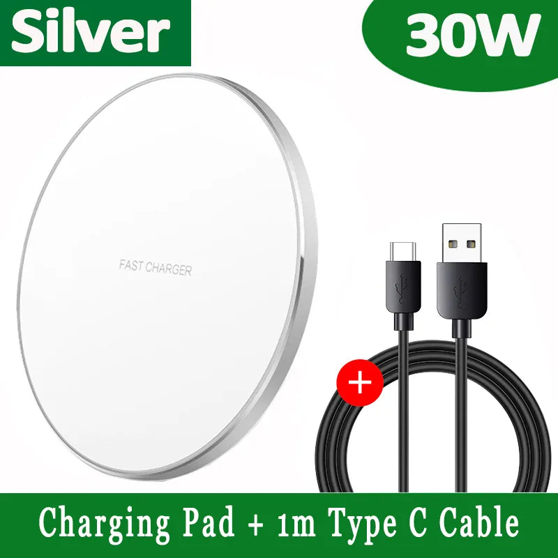 Lisslune | 30W Fast Wireless Charging Pad | Premium USB C Charging Cable MagSafe Charger for Apple iPhone, Samsung & Android - Fast Wireless Charging Pad